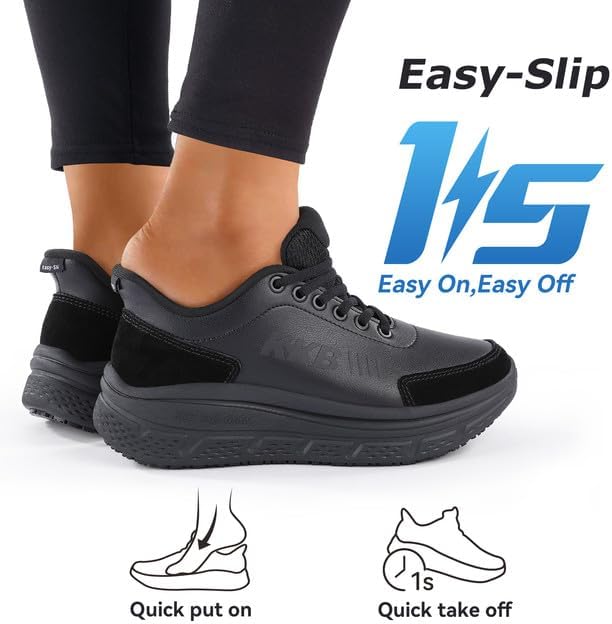 Non Slip Work Shoes Women Slip-On Walking Shoes for Women Waterproof Sneakers for Restaurant Kitchen Nursing with Arch Fit Support Orthopedic - Image 6