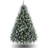 Himimi 6ft Christmas Tree, Artificial Xmas Tree with Bushy 1000 PVC Snow Accents Tips, Green Fir Branches, Foldable Metal Stand, Christmas Decorations for Home Office Party Holiday Decor - Image 1