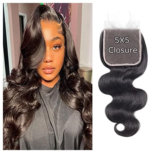 Liangya Hair HD Body Wave Closure 5x5 Transparent Lace Frontal Closure 12A Virgin Remy Human Hair Pre Plucked With Baby Hair Natural Black Color (14inch)