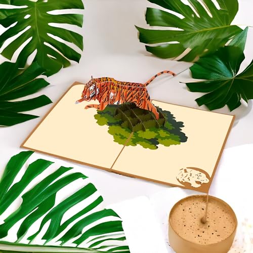 Image of Rykamia Tiger Pop Up Card, Blank, with Envelope, 3D, Delightful Illustrations, Suitable for Any Occasion, Protective Poly Bag Included