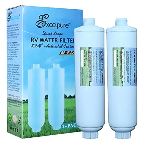 EXCELPURE Inline RV-Wasserfilter, langlebig, KDF, Aktivkohle, externer RV-Camping-Filter, Ersatzkartusche, reduziert Chlor, Geruch, schlechten Geschmack und Sediment in Trinkwasser Cover