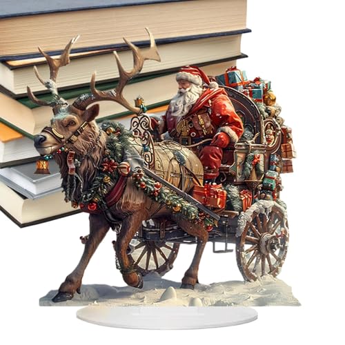 Genérico Figura navideña de Papá Noel, Figura de Papá Noel con Reno - Decoración de Pueblo navideño de Invierno acrílico 2D - Figura de Reno en Trineo para decoración de casa de Vacaciones, Invierno