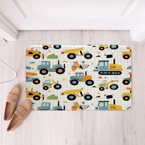Cartoon Car Rug for Boys Construction Doormat for Kids Toddler,Tractor Trucks Bath Mat Bedroom Living Room Decor Car Equipment E
