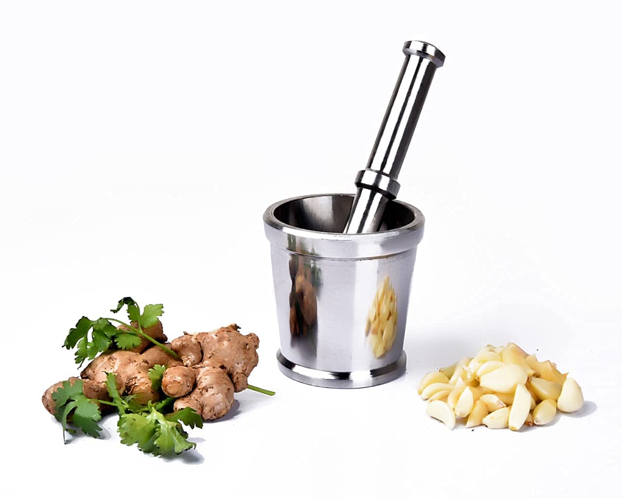 TRAYHub Mortar Pestle Set Ohkli and musal Kitchen Aluminium Okhli Masher Khalbatta