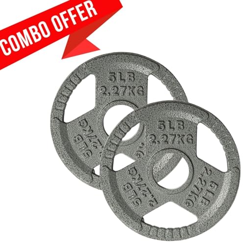 Yes4All Tri-Grip Handles Olympic Weight Plates/Cast Iron Weight Plates, Suitable for Barbell Exercises, Strength, Flexibility Training - 5LB (Pair) by Yes4All - Used condition - Image 2