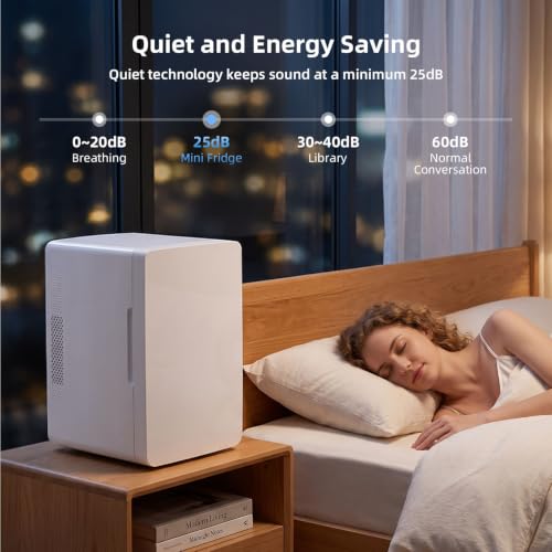 Image of Antarctic Star Mini Fridge 6L /8 Can Portable Cooler,Personal Compact Refrigerator for Skin Care, Food,Drinks or Cosmetics, AC /DC for Bedroom, Car, Office,White