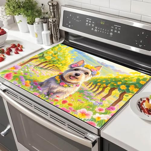 Image of HOMETITUTE Spring Stove Top Cover 28x20 Floral Schnauzer Heat Resistant