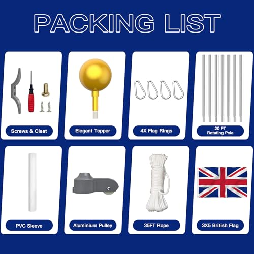 display4top 20FT Sectional Flagpole Kit with UK Flag, Heavy Duty Adjustable Aluminium Outdoor Flag Pole for Residential, Garden and Commercial Use - Image 2