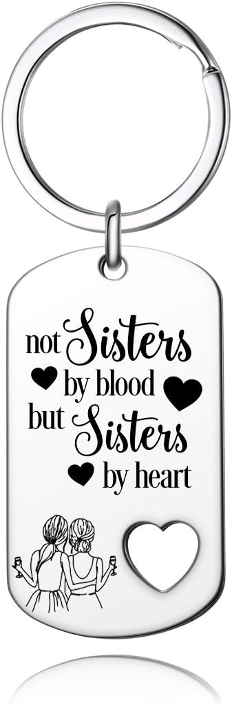 UOIPENGYI Best Friend Keychain,Not Sisters by Blood But Sisters by Heart Friendship Gifts for Women Sister Birthday BFF Jewelry