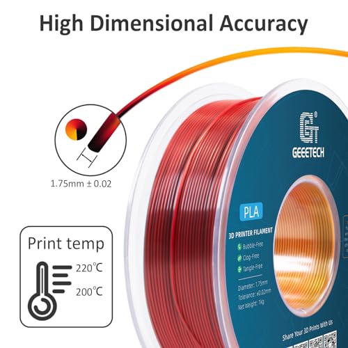 Image of Geeetech Silk PLA Tri Color Filament 1.75mm 3D Printer Filament, Coextrusion Red Gold Black Tri-Colors Metal-Like Shiny Silk PLA Filament, 1kg (2.2lbs) 1 Spool, Dimensional Accuracy + /- 0.02 mm