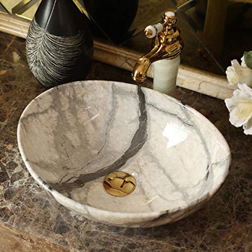 GLETSF Bathroom Sink, Countertop Basin Ceramic Washbasin Oval Countertop Washbasin Marble Art Hand-Painted Bathroom Sink Bowl-3