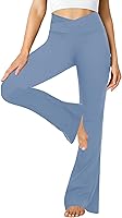 Vista 6 de ZOOSIXX Pantalones de yoga acampanados para mujer, leggings cruzados suaves con corte de bota Azul (Dusty Blue)