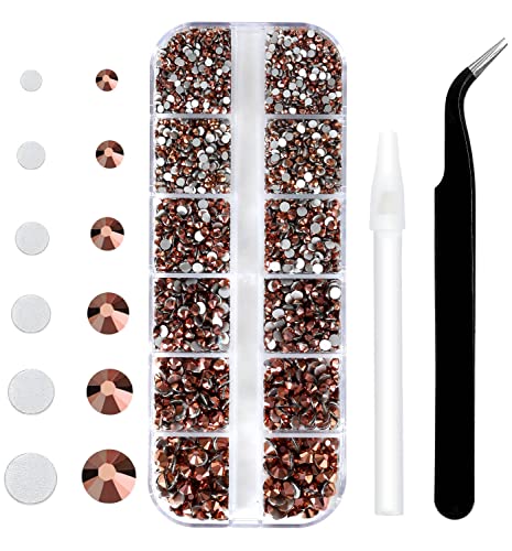4240Pcs Flatback Rose Gold Rhinestones Glass Crystal Gems for Nail Art Crafts Tumblers Glitter Round with Tweezers and Picking Pen (SS6~SS20 Set)