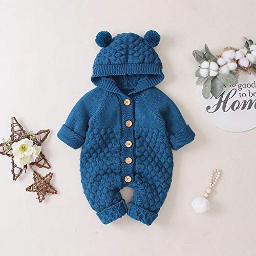 Neugeborene Baby Mädchen Jungen Kleidung Langarm Gestrickt Kapuze Strampler Body Overall Jacke Frühchenkleidung Erstausstattung Babysachen Set Herbst Winter Babykleidung Blau 0-6 Months