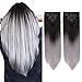 Produktbild 2Pack Ombre Straight Clip in Haarverlängerung 7 Stück 16Clips in Ombre Red Haarverlängerungen 22 Zoll langes glattes Ombre Haarteil (natürliches Schwarz bis Silbergrau)