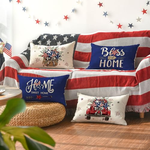 Housse de coussin bleue pour rénover un canapé usé sans changer de canapé