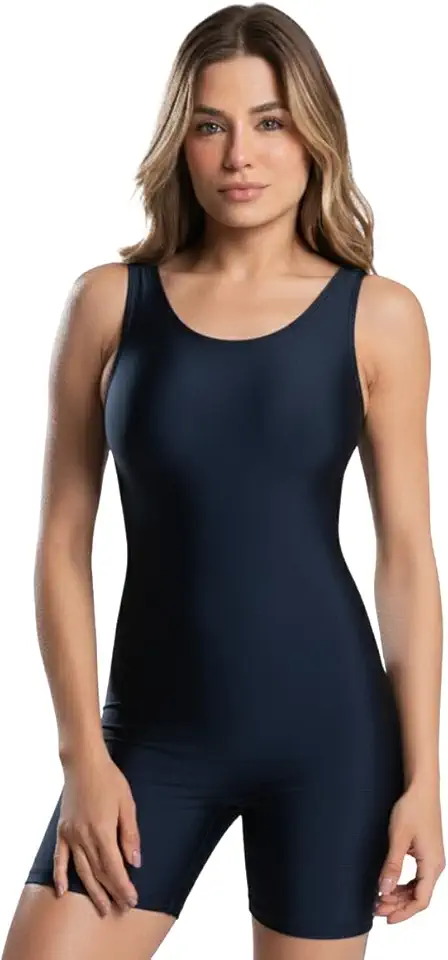 Macacão Feminino Natação Hidroginástica Forrado, Sem Mangas, Decote Redondo, Maiô, Lycra Poliamida Proteção UV Macacao Fitness Academia