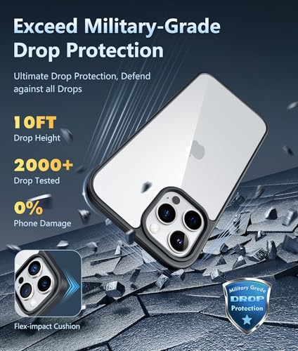 Image of FNTCASE for iPhone 12 Pro-Max Case: Clear Phone Cases Compatible with Magsafe Slim Anti Yellowing Military Grade Drop Protection Rugged Shockproof Protective Transparent Cell Cover (D-Black)
