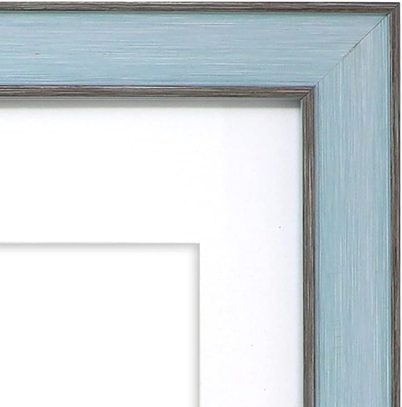 Isaac Jacobs 11x14 (Matted 8x10) Blue w/Brown (Vertical & Horizontal) Double Border Picture Frame, Wall-Mountable, Made for Photo Gallery and Wall Art, Home or Office (11x14, Blue W/Brown) 11x14 Blue W/ Brown