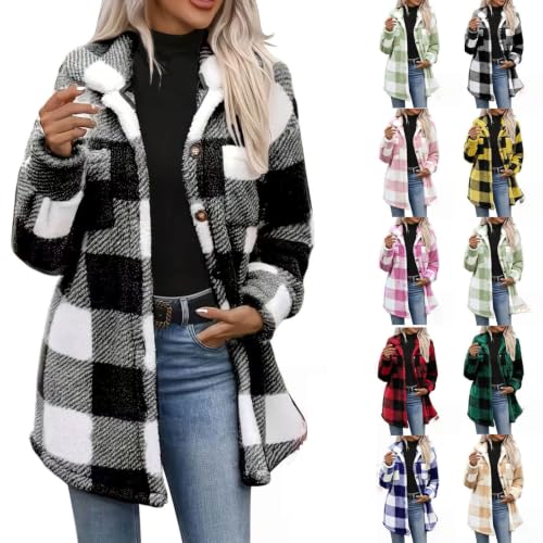 FPMLUXLL Womens Flannel Fleece Jacket Casual Button Down Fall Winter Coats - image 1