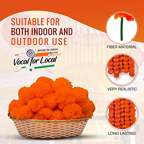 Marigold Garland for Decoration 5 Pcs of 5 feet Long Strands Artificial Marigold Flowers, Indian Décor for Pooja, Wedding Christmas, Events Backdrop Decorations