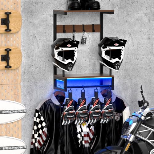Image of Helmet Wall Mount Holder with RGB Light Strip,2-Helmet Capacity