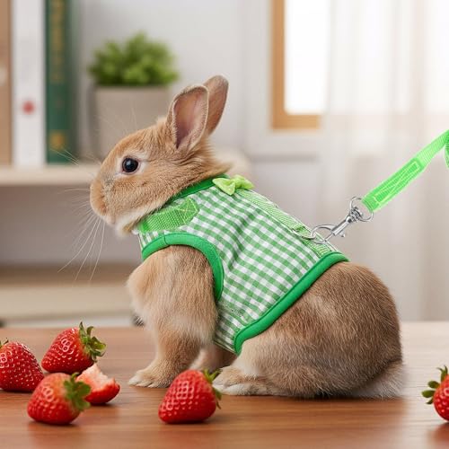 Image of Guinea Pig Harness and Leash, Adjustable Guinea Pig Harness | Elastic Guineas Pigs Leash and Harnes, Ideal for Pet Hamster Squirrel Animals, Safe Pet Supervision, Green Plaid