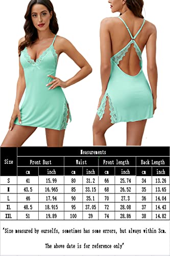 Giorzio Women Sexy Nightdress Soft Chemise Lace Lingerie Full Slip Babydoll Petticoat Spaghetti Strap V Neck Negligee Nightgown Light Green,L #TOP6