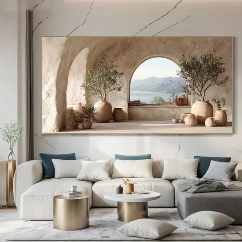 Tableau sur Toile Olivier Mer Méditerranée pour Grand Mur Vide