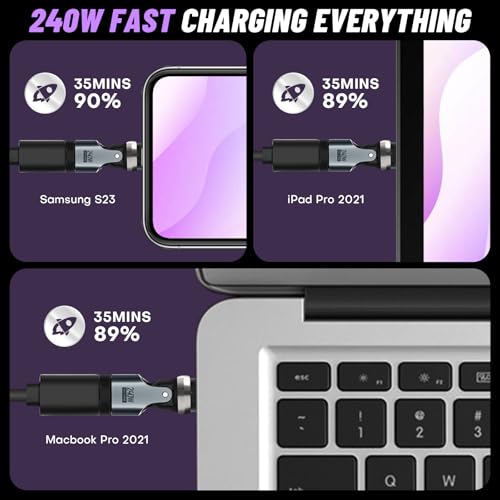 EndlesShine USB Adapter Type C to C 2 Pack 180° & 360° Rotation PD 240W USB2.0 480Mbps Phone OTG Port Fast Charge Extender with LED Indicator (Black) by EndlesShine - Image 5