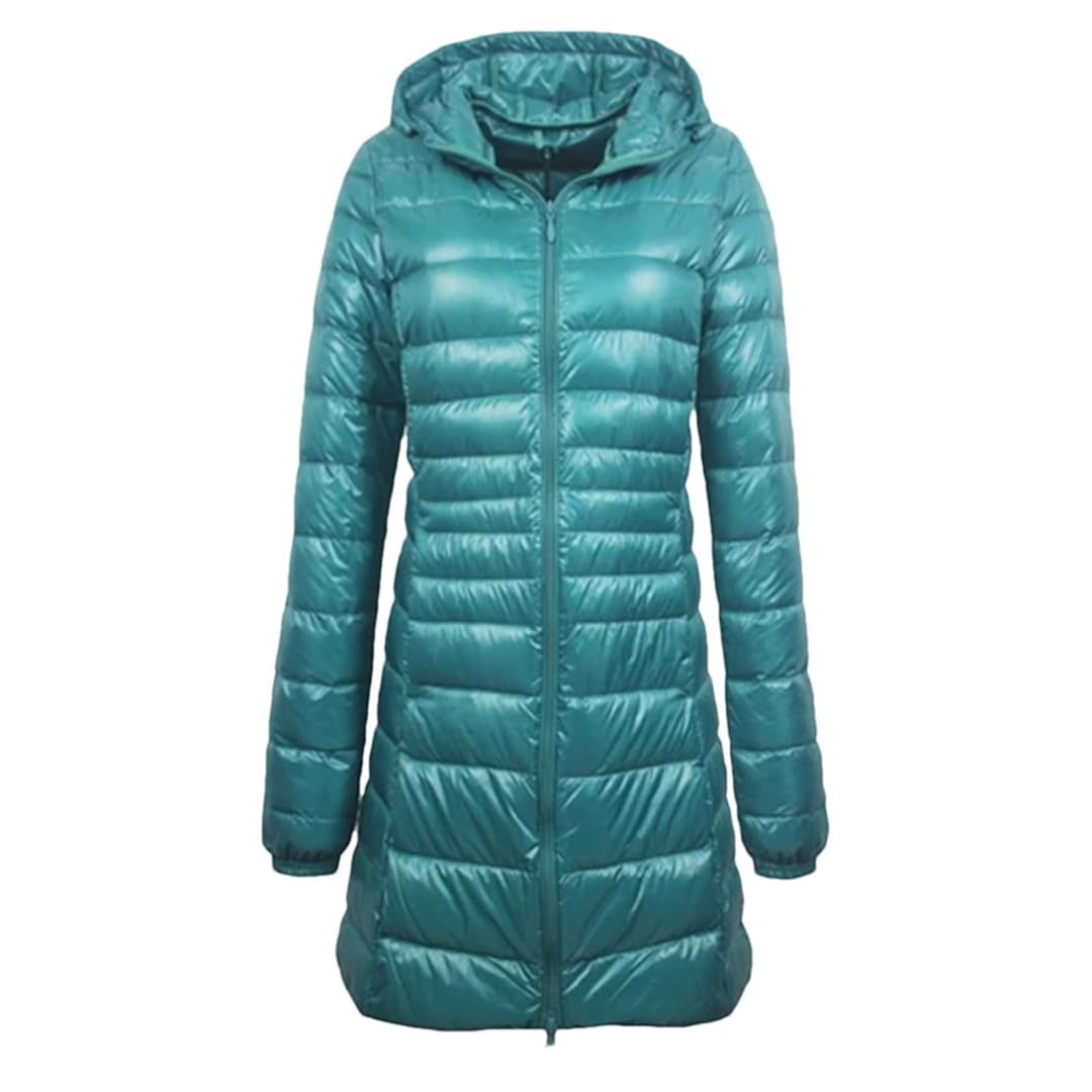 Yeuyyben Piumino lungo da donna caldo con borsa portatile da donna ultra leggero piumino da donna soprabiti da donna lunghezza anca