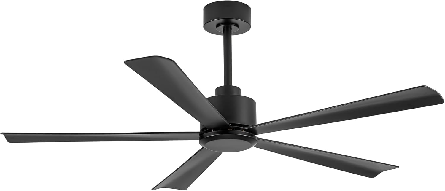 (Incomplete)52 inch 5 Blade Ceiling Fans without Light Remote Control, Quiet Reversible DC Motor, 5 Black Blades, 6-Speed, Industrial Ceiling Fan for Home Kitchen (Black)