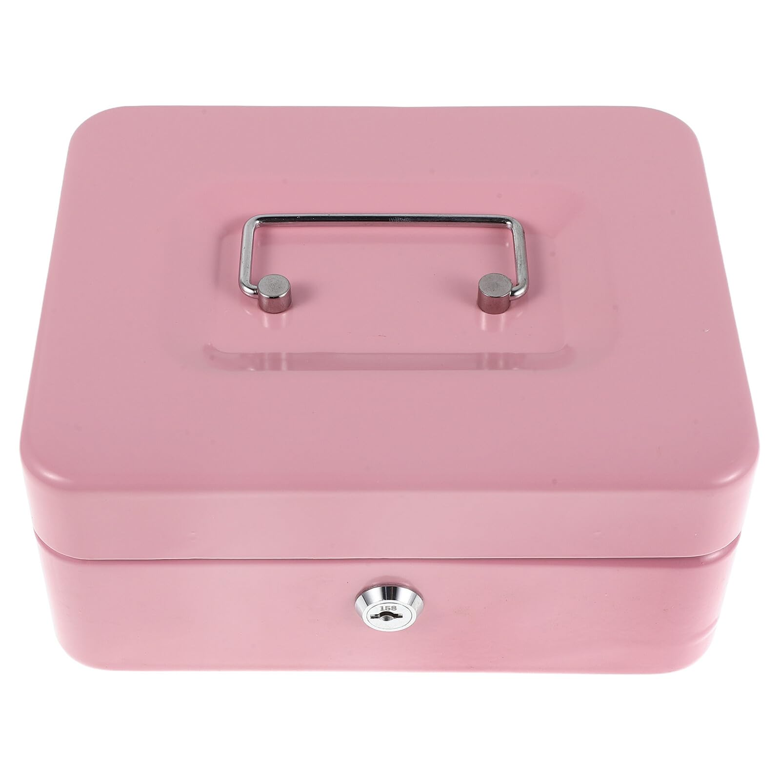 Tofficu Caja de Dinero Rosa con Cerradura y Llave, Contenedor Seguro Monedas, Bandeja Extraíble para Billetes, Almacenamiento Portátil para Hogar, Oficina y Viajes