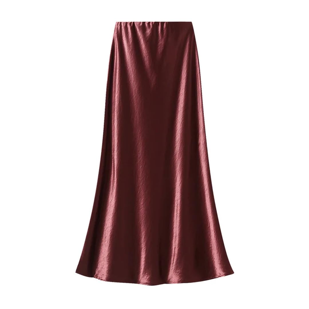 Jupe mi-longue plissée fluide en satin pour femme