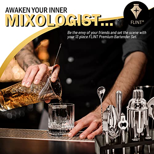 image for FLINT Premium Bartender Set | 13 Piece Cocktail Shaker Set | Bamboo St