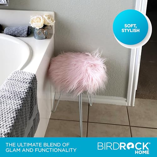 BIRDROCK-HOME-Round-Faux-Fur-Foot-Stool-Ottoman-with-White-Hairpin-Legs-Cozy-Stylish-Makeup-Chair-wMetal-Legs-Soft-Padded-Vanity-Seat-for-Desk-Table-in-Bedroom-Living-Room-Kids-Room-Pink BIRDROCK HOME Round Faux Fur Foot Stool Ottoman with White Hairpin Legs Cozy Stylish Makeup Chair wMetal Legs Soft Padded Vanity Seat for Desk Table in Bedroom Living Room Kids Room Pink