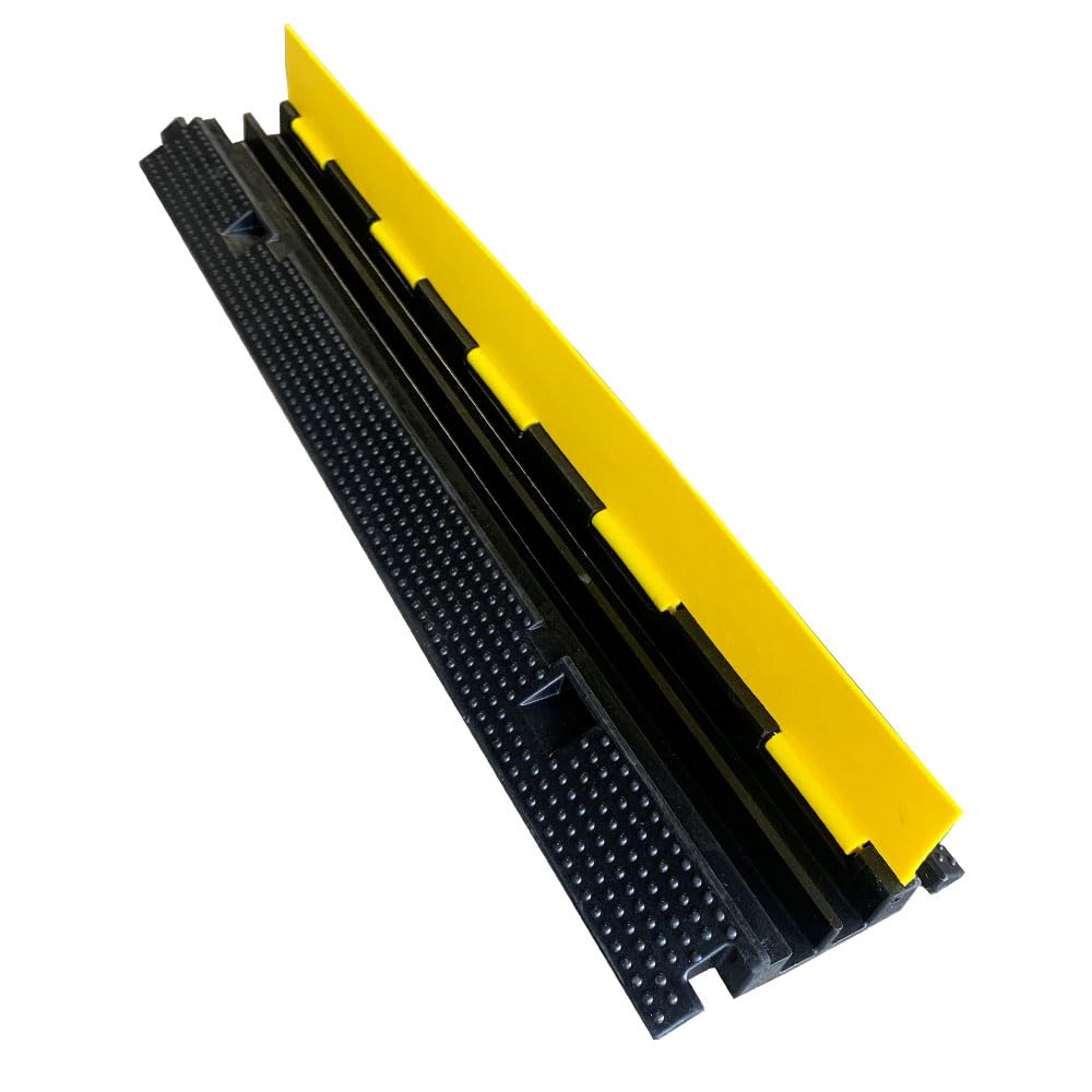 ADO - Pasacables de Suelo de Caucho Doble Vía 100x25x4 cm | Protector de Cables para Suelo Exterior, Antideslizante, Resistente a la Intemperie | Negro, 1-Protector de Cable, Caucho