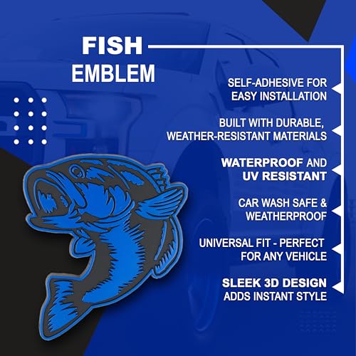 Image of Bass Emblem 3D Fish Badge - Custom Car Sticker for Car, Truck, SUV, Trunk, Hood, Fender - Set of 2 (Blue)