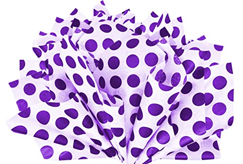 Flexicore Packaging | Purple Polka Dot Gift Wrap Tissue Paper | Size: 15 Inch X 20 Inch | Count: 10 Sheets | Color: Purple | DIY Craft, Art, Wrapping, Decorations