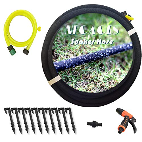 necaces Soaker Hose Kit with Rubber Hose Pipe for Irrigation, Direct to Root,Great for Gardens/Flower beds,Reinforced Fittings1/2'' (inch) x 50' (feet)