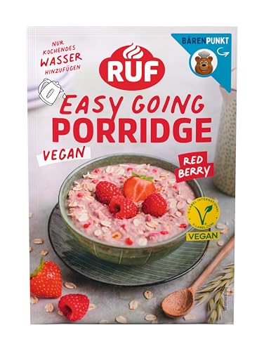 RUF Veganes Porridge Red Berry Oats Haferbrei mit Erdbeeren & Himbeeren einfache Zubereitung Oatmeal im praktischen Portionsbeutel 1 x 60 g