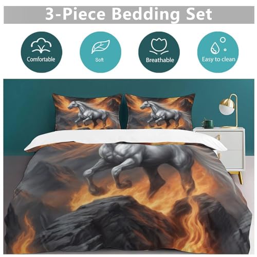 Ensemble housse de couette cheval 3D 200x200cm lit double ado - 6