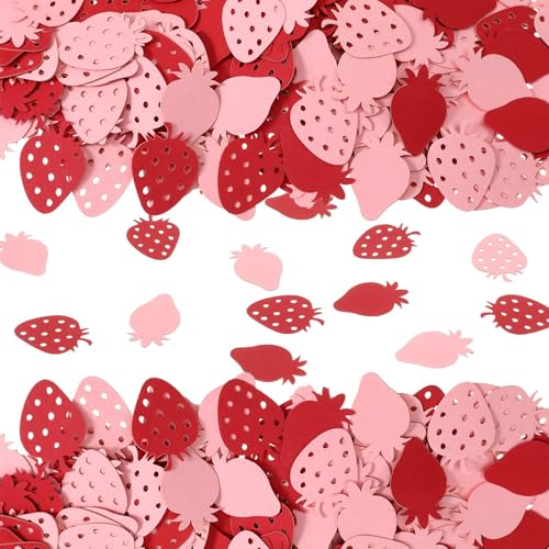 Image of 100Pcs Strawberry Party Decorations, Pink Red Paper Confetti - Sweet Berry Table Decor for Birthday /Baby Shower /Summer Fruit Themed Party Supplies Christmas Decoration