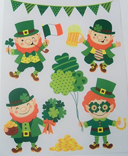 Greenbrier St. Patrick's Day Reusable Window Clings ~ Leprechaun Celebration! (6 Clings, 1 Sheet)