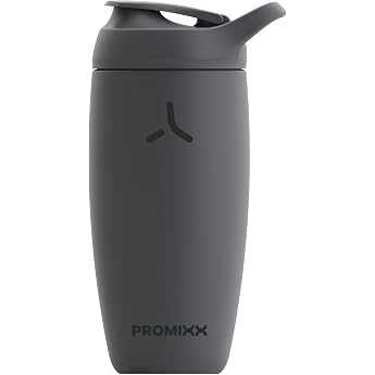 promixx pursuit protein shaker bottle new edition - insulated stainless steel water bottle and mixer cup 550 ml graphite gray