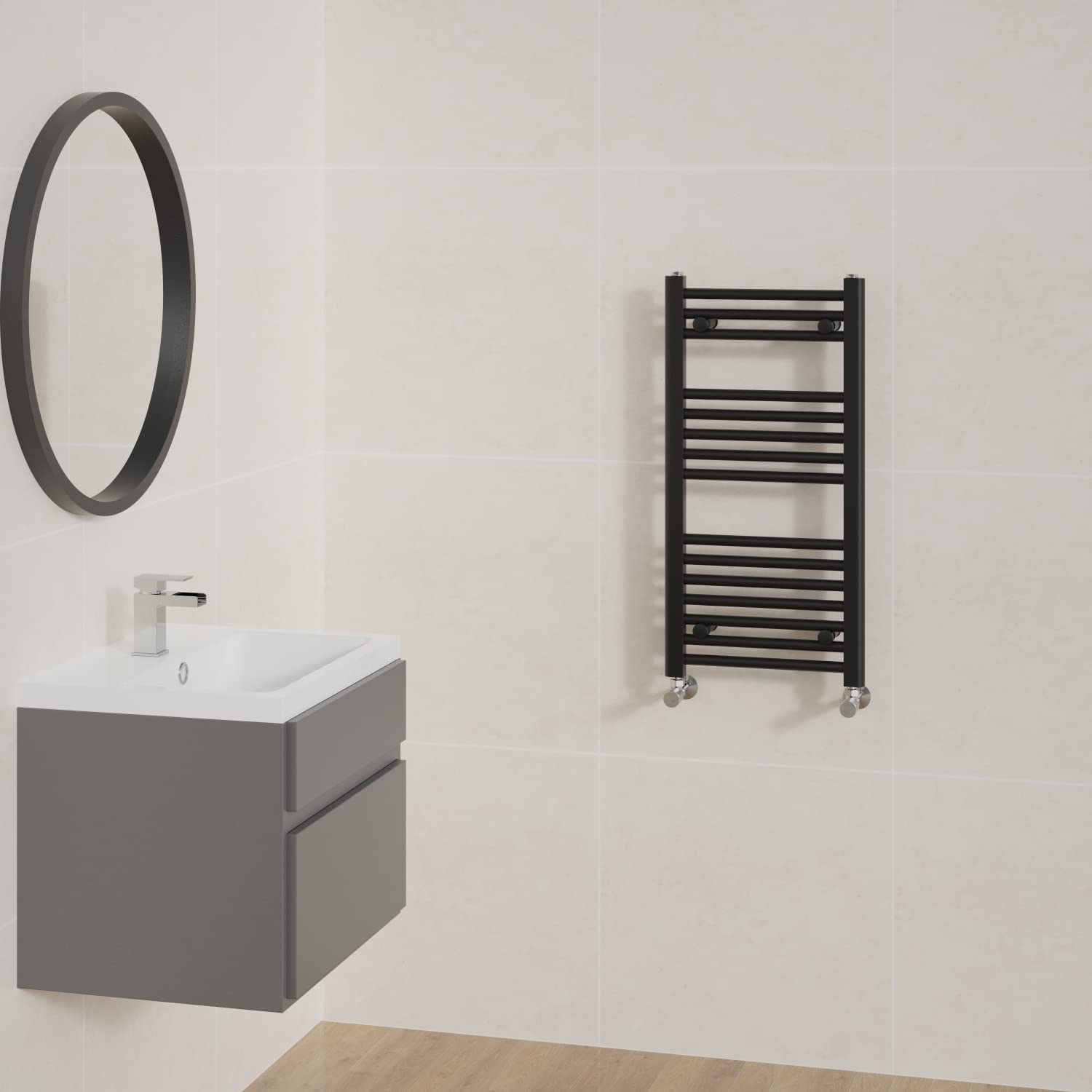 NRG Straight Black Bathroom Heated Towel Rail Radiator Central Heating Ladder Rad Warmer 800x400mm