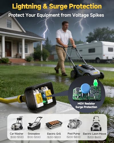 Image of Outdoor Extension Cord, 10 Ft Outdoor Power Strip with Surge Protector, 1875W /15A, IP66 Waterproof, Heavy Duty Extension Cord with Multiple Outlets for Patio, Garden, Pool, RV