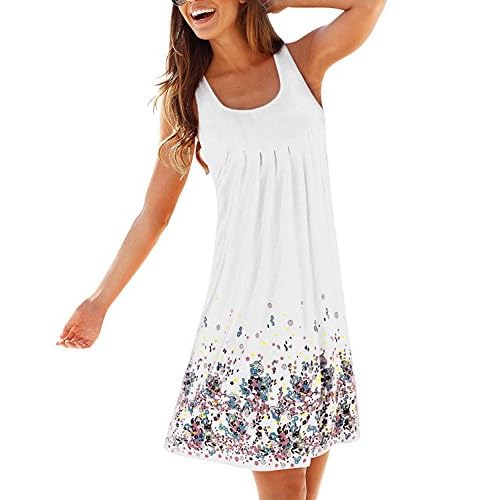 AELSON Womens Summer Casual Sleeveless Mini Printed Vest Dresses Small White