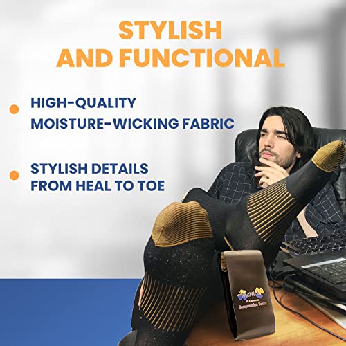 MCNICK & COMPANY Men's Copper Compression Socks (3 Pairs, Black) 20-30 mmhg size 10-13 big and tall knee high great for air travel4