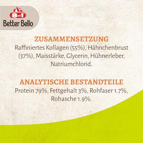 8in1 Better Bello Chicken Twisted Sticks - leicht verdauliche Kaustangen für Hunde mit Huhn, Kauartikel für Hunde mit empfindlichen Magen, 60g Beutel (10 Stück)